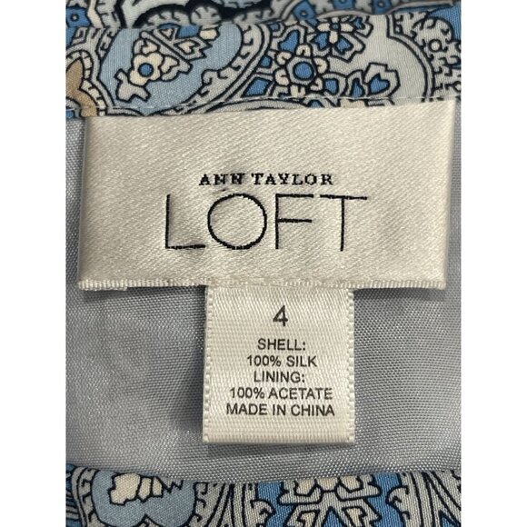 Ann Taylor Loft 100% Silk Blue & Tan Print Knee-Length Skirt Size 4 - Picture 5 of 7